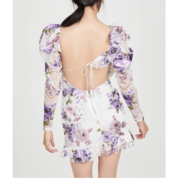 Revolve For Love and Lemons Wildflower Foil Lace Mini Dress in Lavender Sz small - Picture 4 of 15